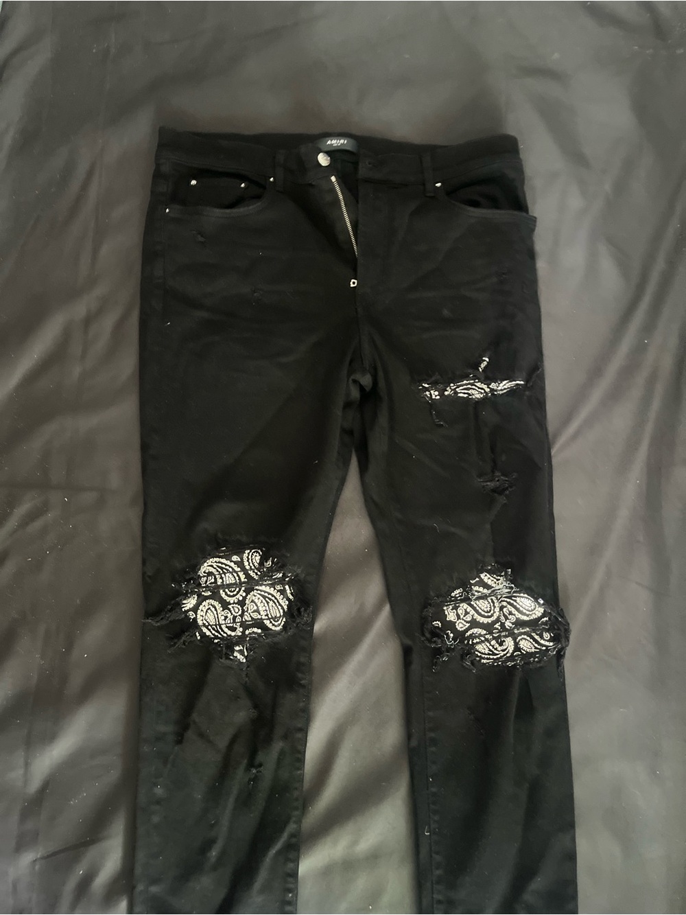 AMIRI Black Leather Patch Jeans